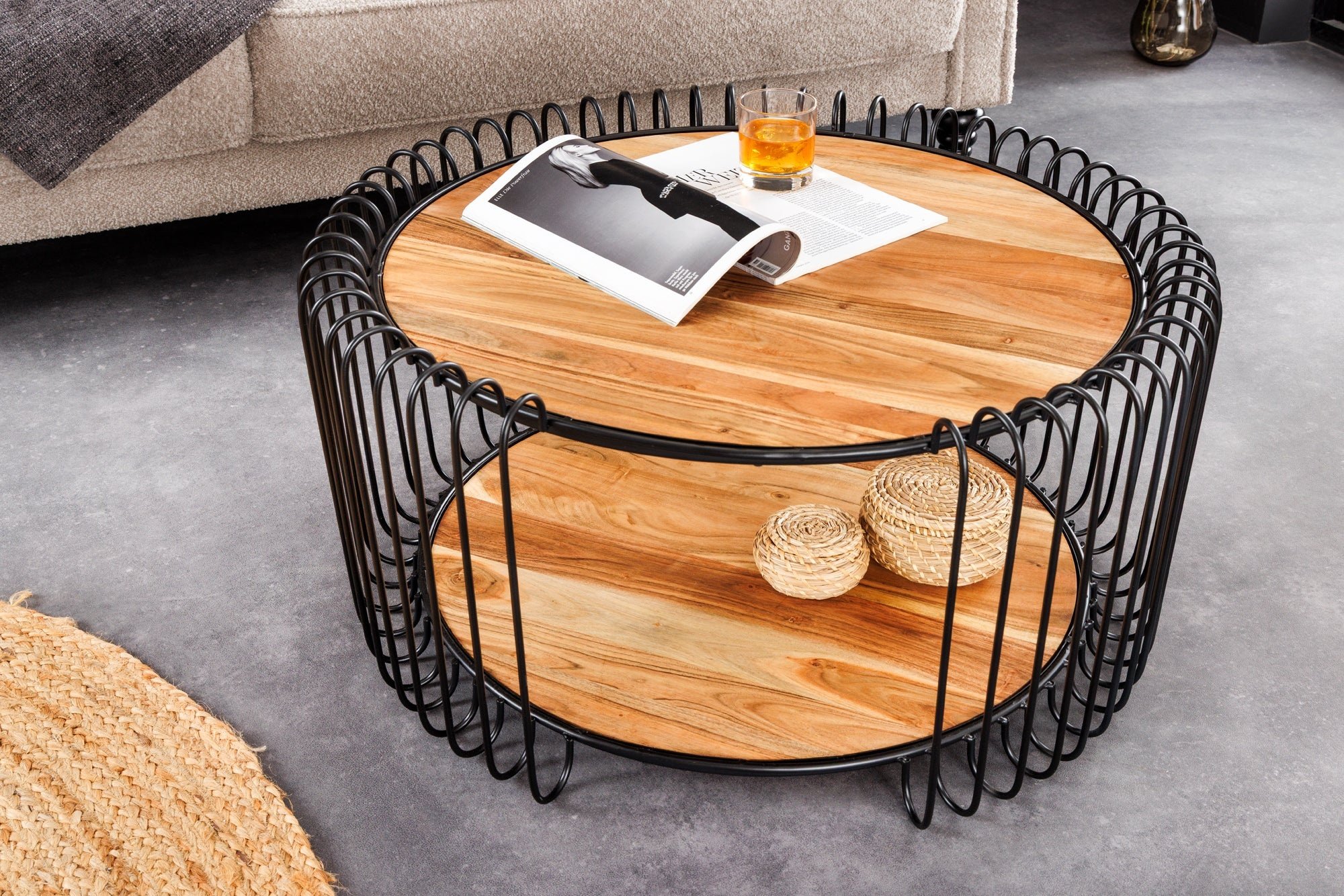 Industriële salontafel TRUE ELEMENTS 70 cm massief hout van natuurlijk acaciahout - 45736 afbeelding