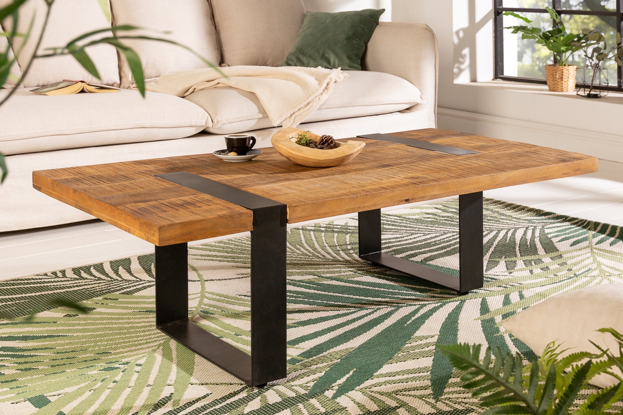 Massieve salontafel IRON CRAFT 100cm bruin naturel mangohout zwart metaal - 44183 afbeelding