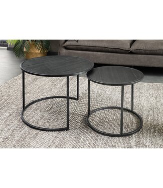Invicta Interior Ronde set van 2 salontafels MOUNTAIN SOUL 60cm zwart natuursteen design metaal - 45675