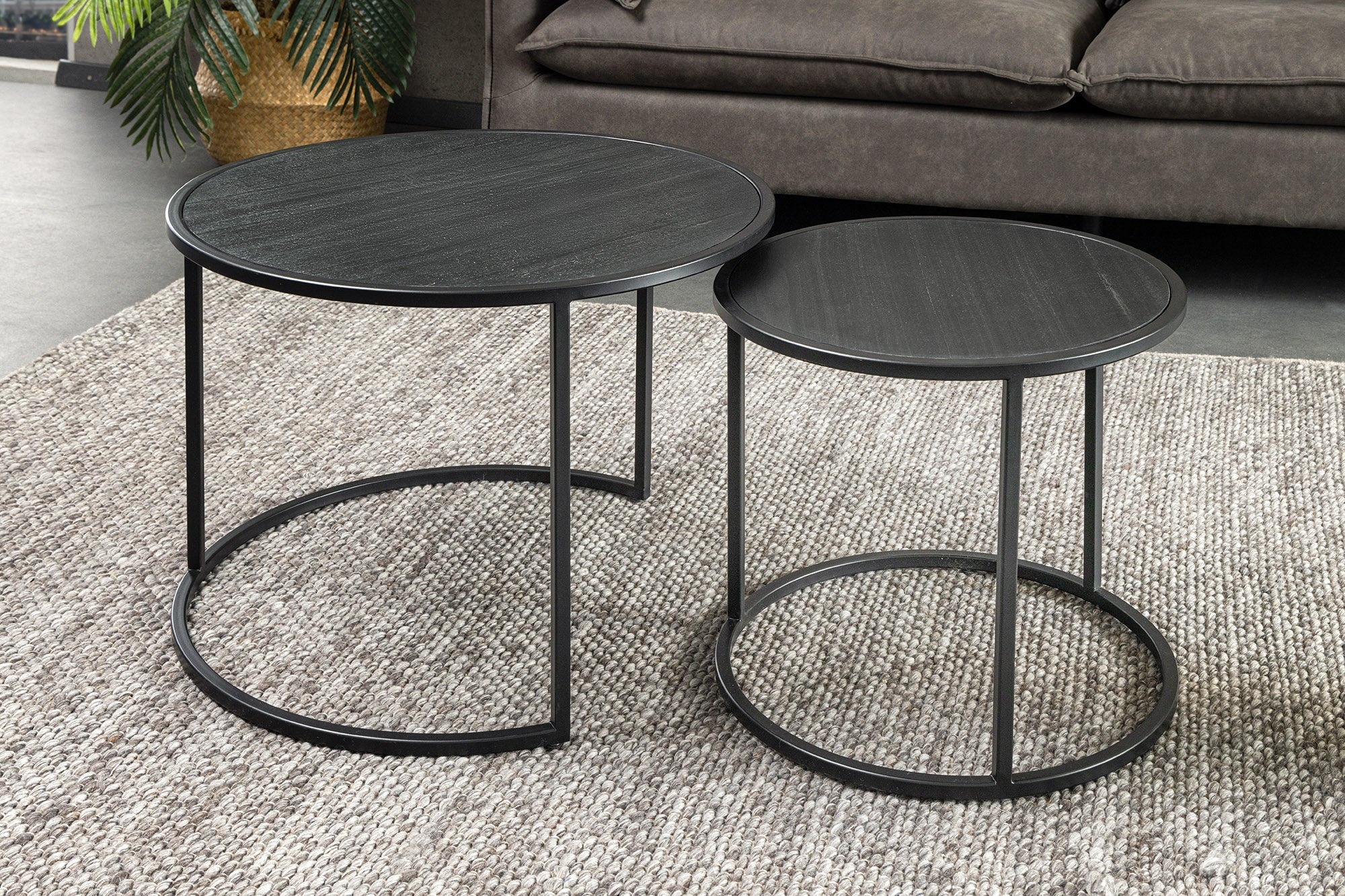 Ronde set van 2 salontafels MOUNTAIN SOUL 60cm zwart natuursteen design metaal - 45675 afbeelding