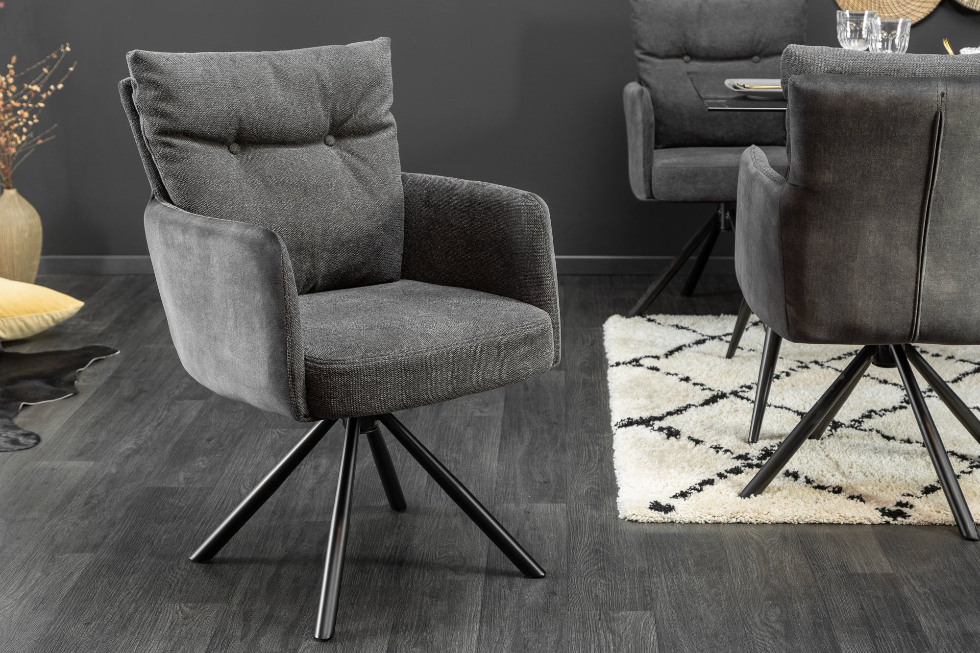 Draaistoel BIG GEORGE Antraciet fluweel getextureerde stof fauteuil lente kern - 40168