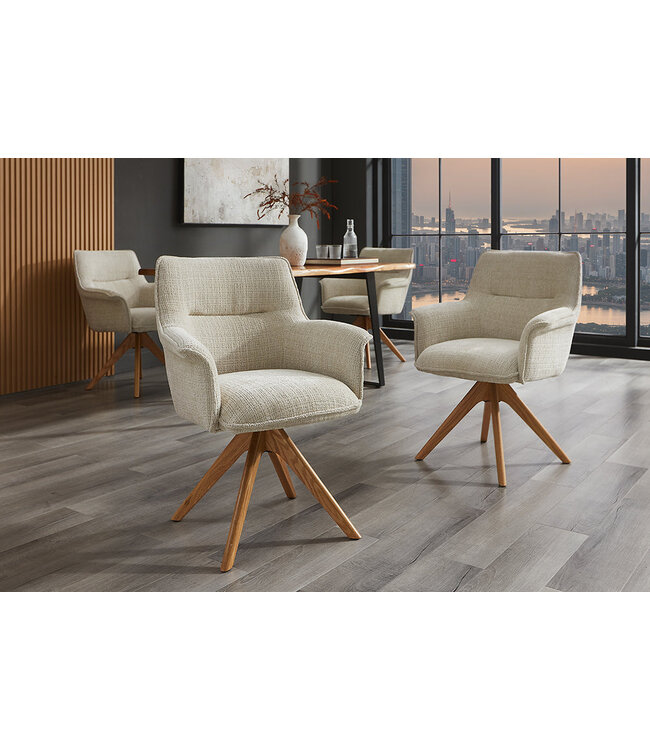 Invicta Interior Bureaustoel LE GRAND beige chenille naturel massief eikenhout met armleuning - 47475