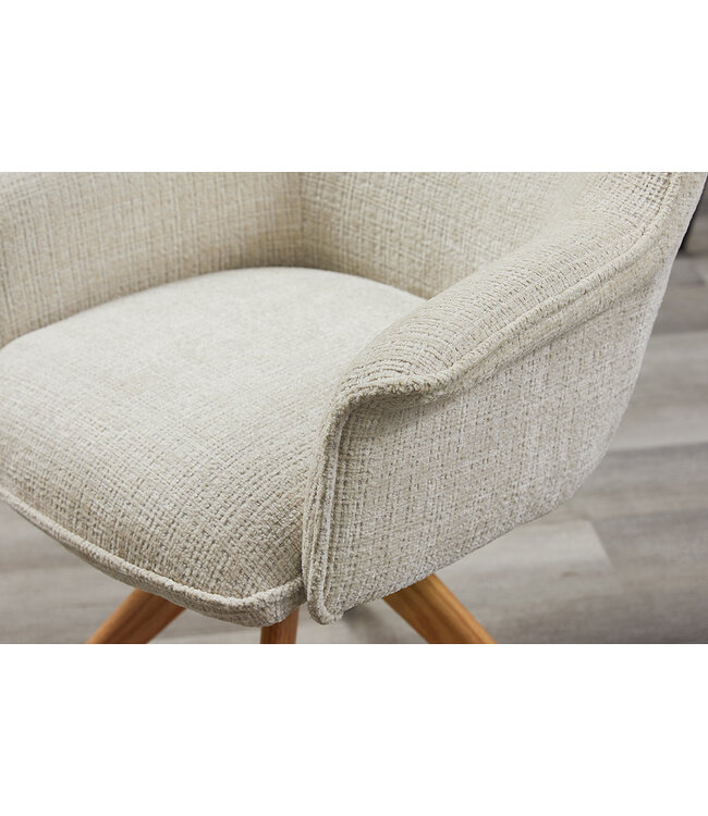 Invicta Interior Bureaustoel LE GRAND beige chenille naturel massief eikenhout met armleuning - 47475