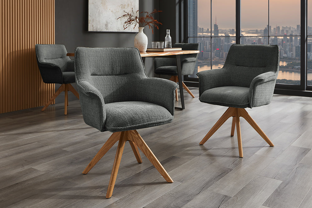 Bureaustoel LE GRAND grijs chenille naturel massief eikenhout met armleuning - 47476 afbeelding