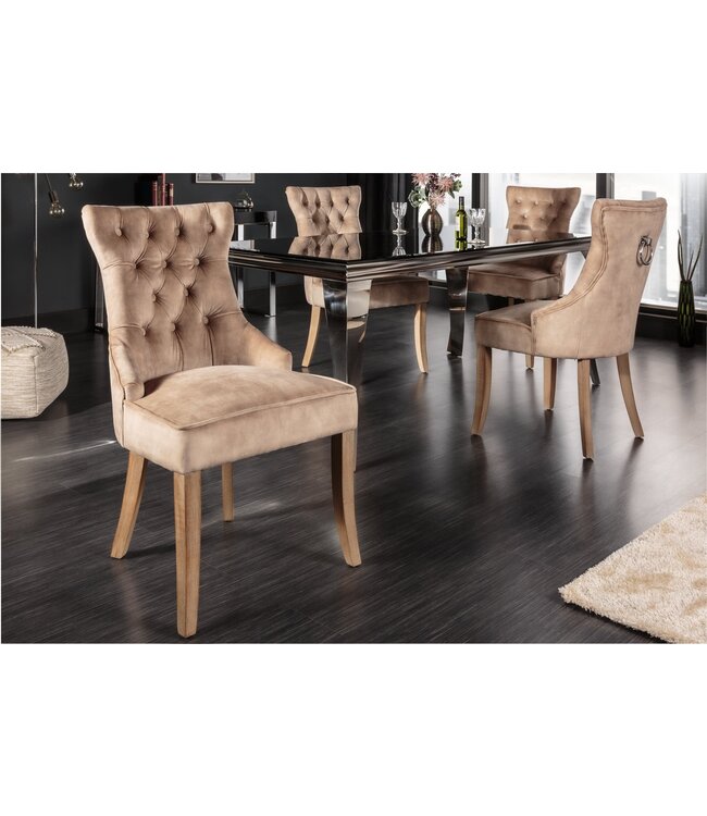 Invicta Interior Elegante stoel CASTLE koffie fluweel landelijke stijl met comfort handvat - 40468