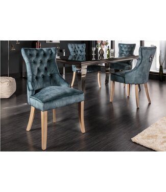 Invicta Interior Elegante stoel CASTLE petrol fluweel landelijke stijl met comfort handvat - 40470