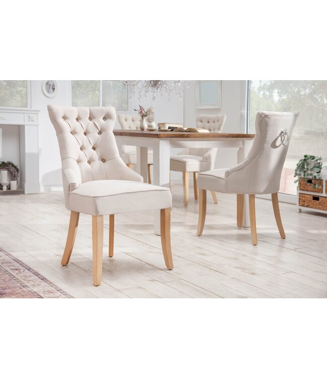 Invicta Interior Elegante stoel CASTLE beige linnen stof landelijke stijl met comfort handvat - 40467