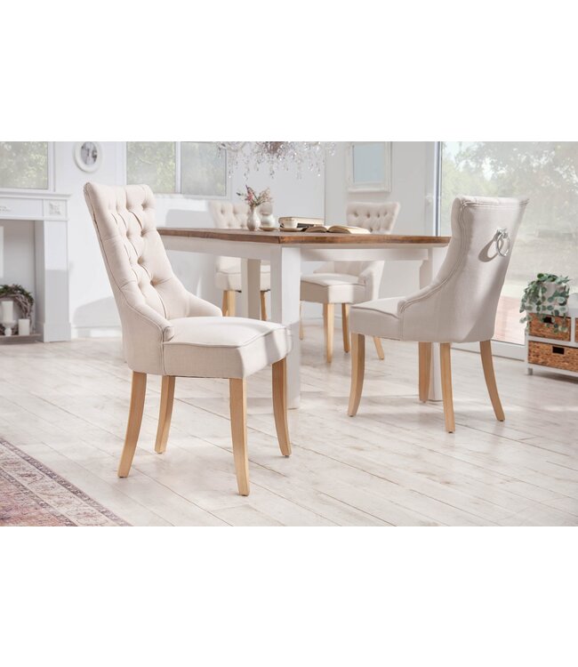 Invicta Interior Elegante stoel CASTLE beige linnen stof landelijke stijl met comfort handvat - 40467