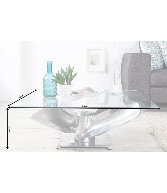 Invicta Interior Maritieme salontafel OCEAN L 85cm Zilver Antieke Scheepsschroef met Glazen Blad - 36469