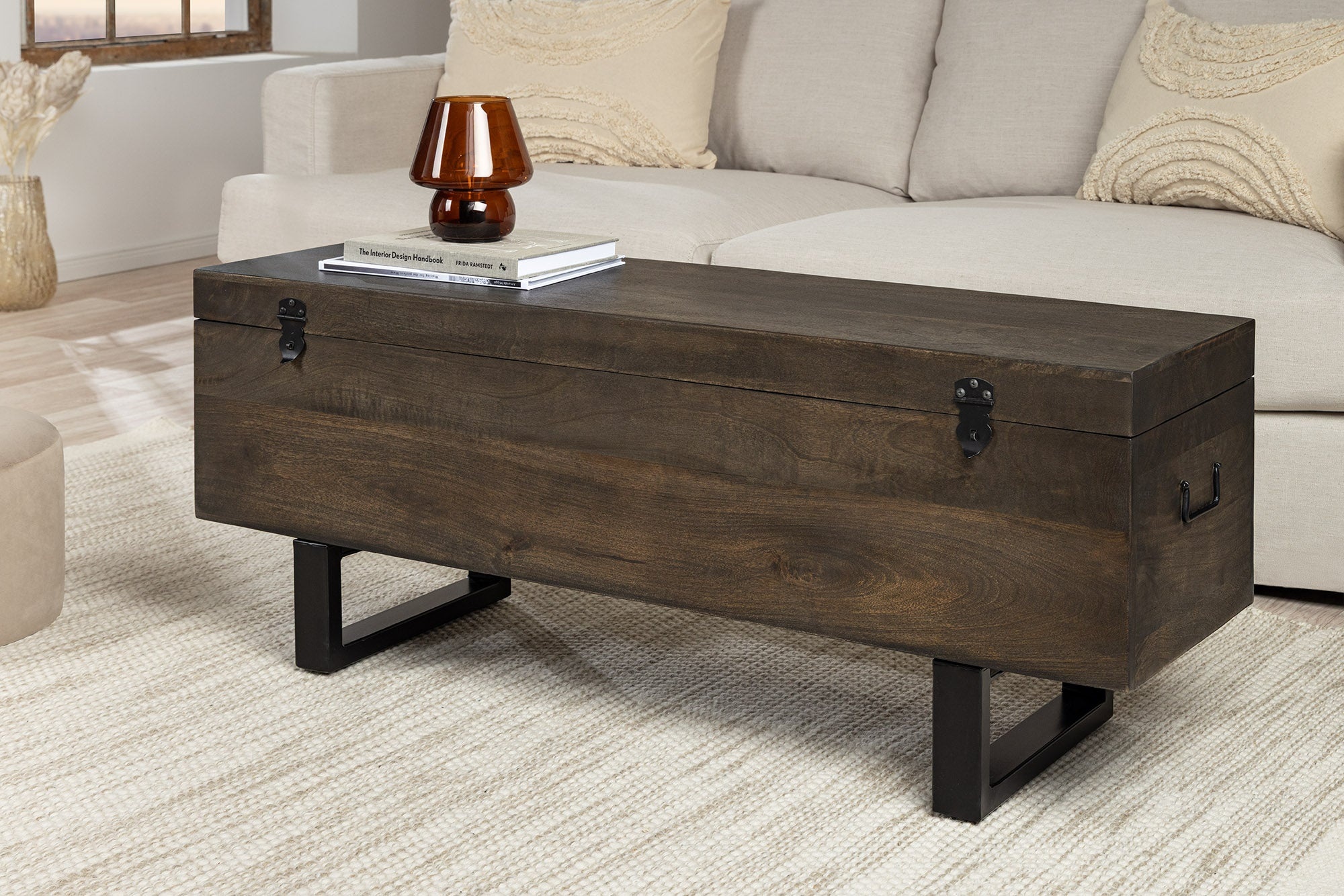 Industriële kistbank FACTORY LOFT 115cm bruin mangohout zwart metalen bank - 46414 afbeelding