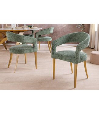 Invicta Interior Scandinavische stoel BOUTIQUE groen getextureerde stof geborsteld champagne goud metaal - 45924