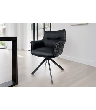 Invicta Interior Bureaustoel LE GRAND zwart echt leer, getextureerde stof, metalen frame met armleuning - 46988 Invicta Interior Bureaustoel LE GRAND zwart echt leer, getextureerde stof, metalen frame met armleuning - 46988