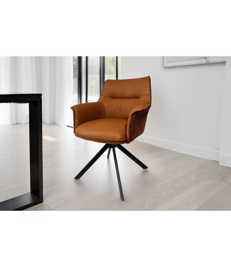 Invicta Interior Bureaustoel LE GRAND cognac echt leer structuurstof zwart metalen frame - 46989 Invicta Interior Bureaustoel LE GRAND cognac echt leer structuurstof zwart metalen frame - 46989