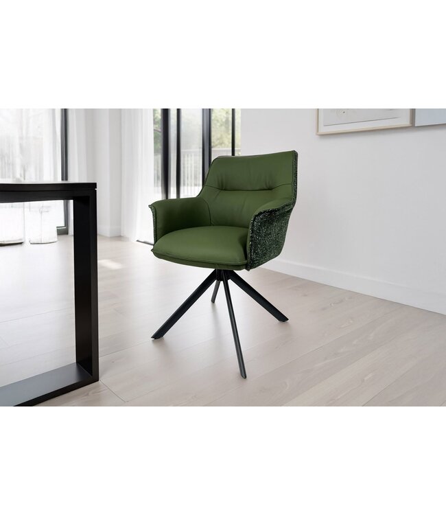 Invicta Interior Draaistoel LE GRAND Groen Echt Leer Getextureerde Stof Zwart Metalen Frame - 46991