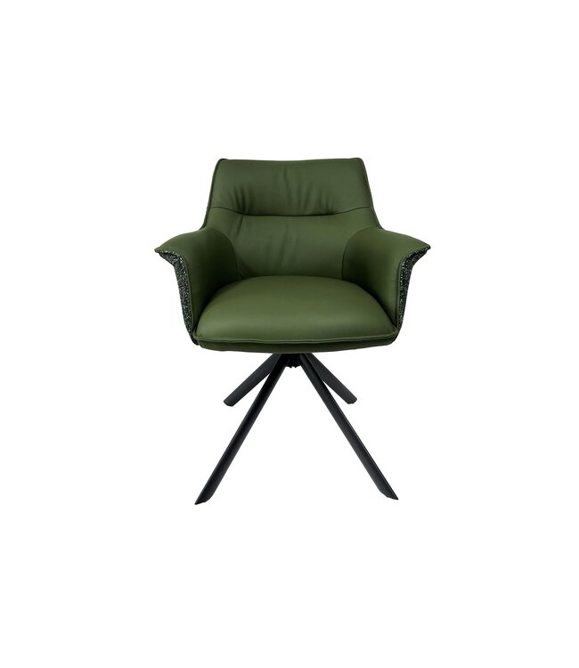 Invicta Interior Draaistoel LE GRAND Groen Echt Leer Getextureerde Stof Zwart Metalen Frame - 46991