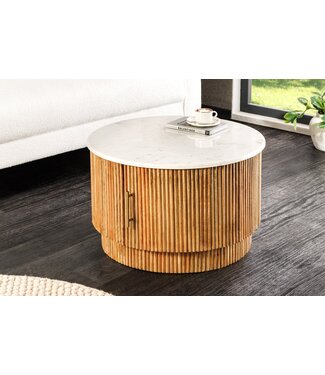 Invicta Interior Ronde salontafel TRES CHIC 60 cm wit marmer bruin mangohout met opbergruimte - 45753