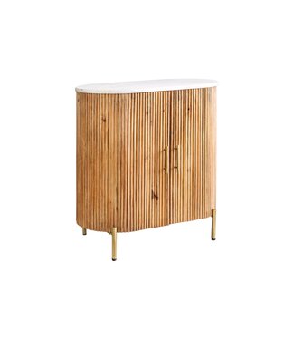 Invicta Interior Dressoir TRES CHIC 70cm mangohout naturel met wit marmeren blad en gouden handgrepen - 45754