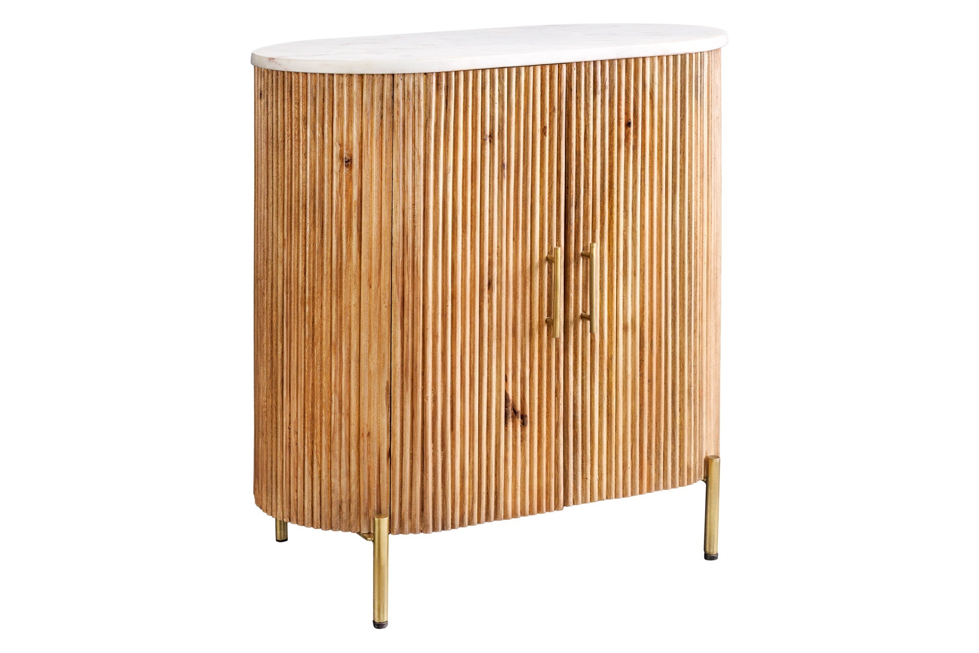 Dressoir TRES CHIC 70cm mangohout naturel met wit marmeren blad en gouden handgrepen - 45754 afbeelding
