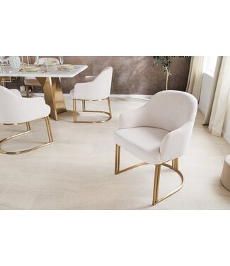 Invicta Interior Armleuningen Stoel EXTRAVAGANCIA beige corduroy metaal geborsteld champagne goud - 46201