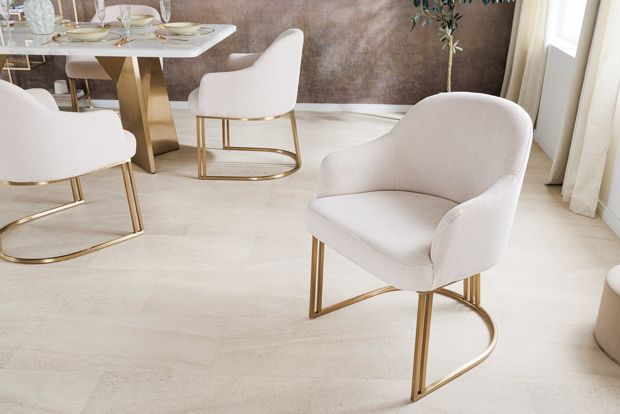 Armleuningen Stoel EXTRAVAGANCIA beige corduroy metaal geborsteld champagne goud - 46201 afbeelding