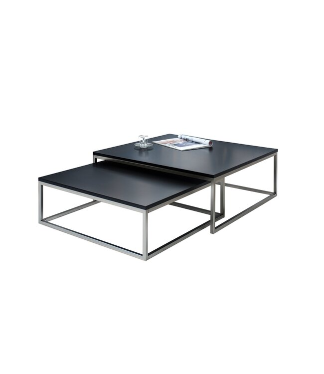Invicta Interior Design salontafel set van 2 ELEMENTS 75cm mat zwart geborsteld staal - 37118