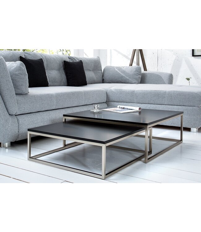 Invicta Interior Design salontafel set van 2 ELEMENTS 75cm mat zwart geborsteld staal - 37118