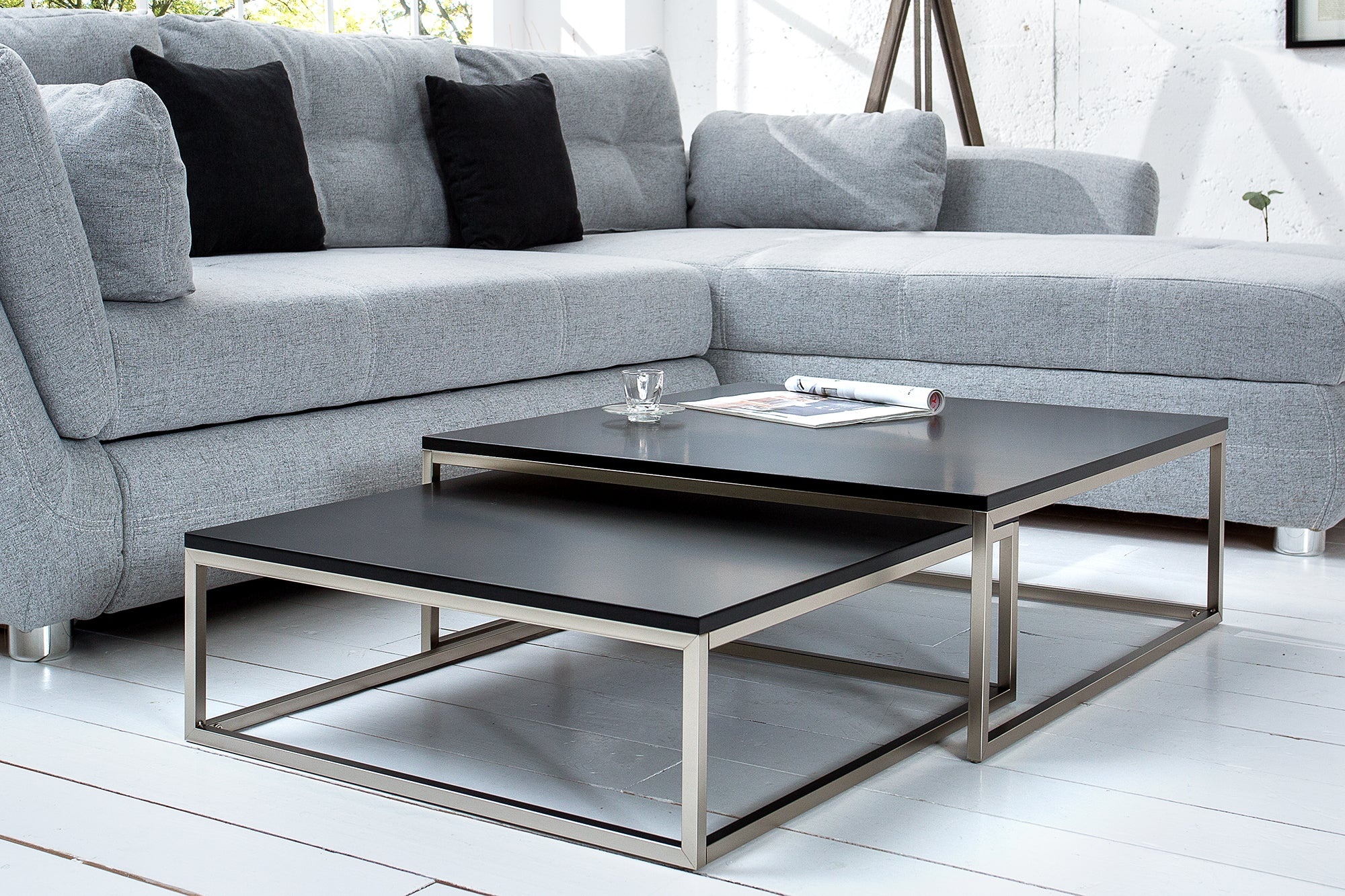 Design salontafel set van 2 ELEMENTS 75cm mat zwart geborsteld staal - 37118 afbeelding