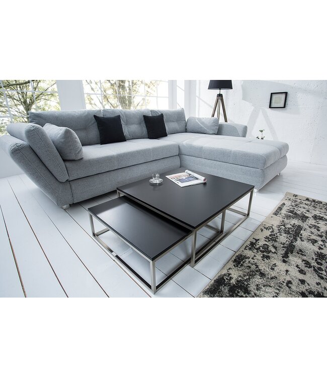 Invicta Interior Design salontafel set van 2 ELEMENTS 75cm mat zwart geborsteld staal - 37118