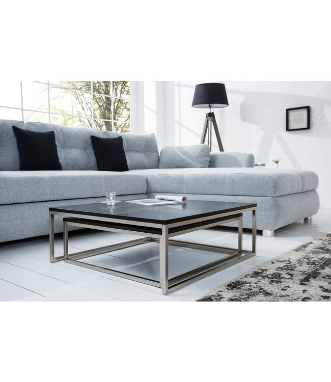 Invicta Interior Design salontafel set van 2 ELEMENTS 75cm mat zwart geborsteld staal - 37118