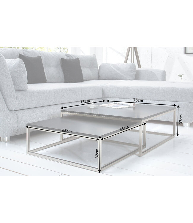 Invicta Interior Design salontafel set van 2 ELEMENTS 75cm mat zwart geborsteld staal - 37118