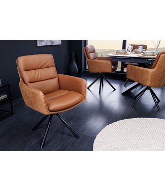 Invicta Interior Draaibare designstoel BIG GEORGE cognac echt lederen microvezel met armleuning retro - 43637