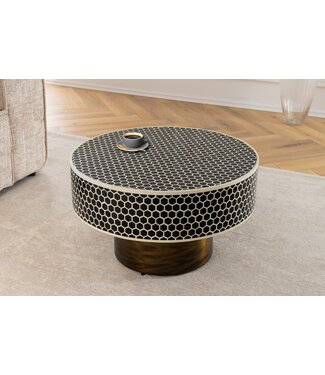 Invicta Interior Ronde salontafel met beeninleg HARMONY NATURE 60 cm zwart witgouden inlegwerk - 45206
