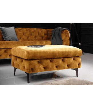 Invicta Interior Chesterfield kruk MODERN BAROK 90cm mosterdgeel fluweel Ottomaanse voetenbank - 44395