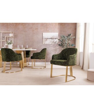 Invicta Interior Armleuningen Stoel EXTRAVAGANCIA donkergroene chenille stof metaal geborsteld champagne goud - 45928
