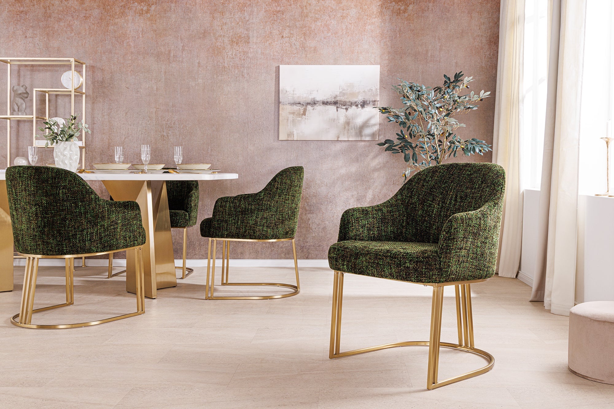 Armleuningen Stoel EXTRAVAGANCIA donkergroene chenille stof metaal geborsteld champagne goud - 45928 afbeelding