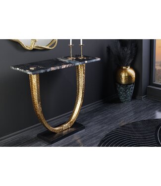 Invicta Interior Handgemaakte wandtafel OMEGA 80cm zwart marmer goud metaal - 44851