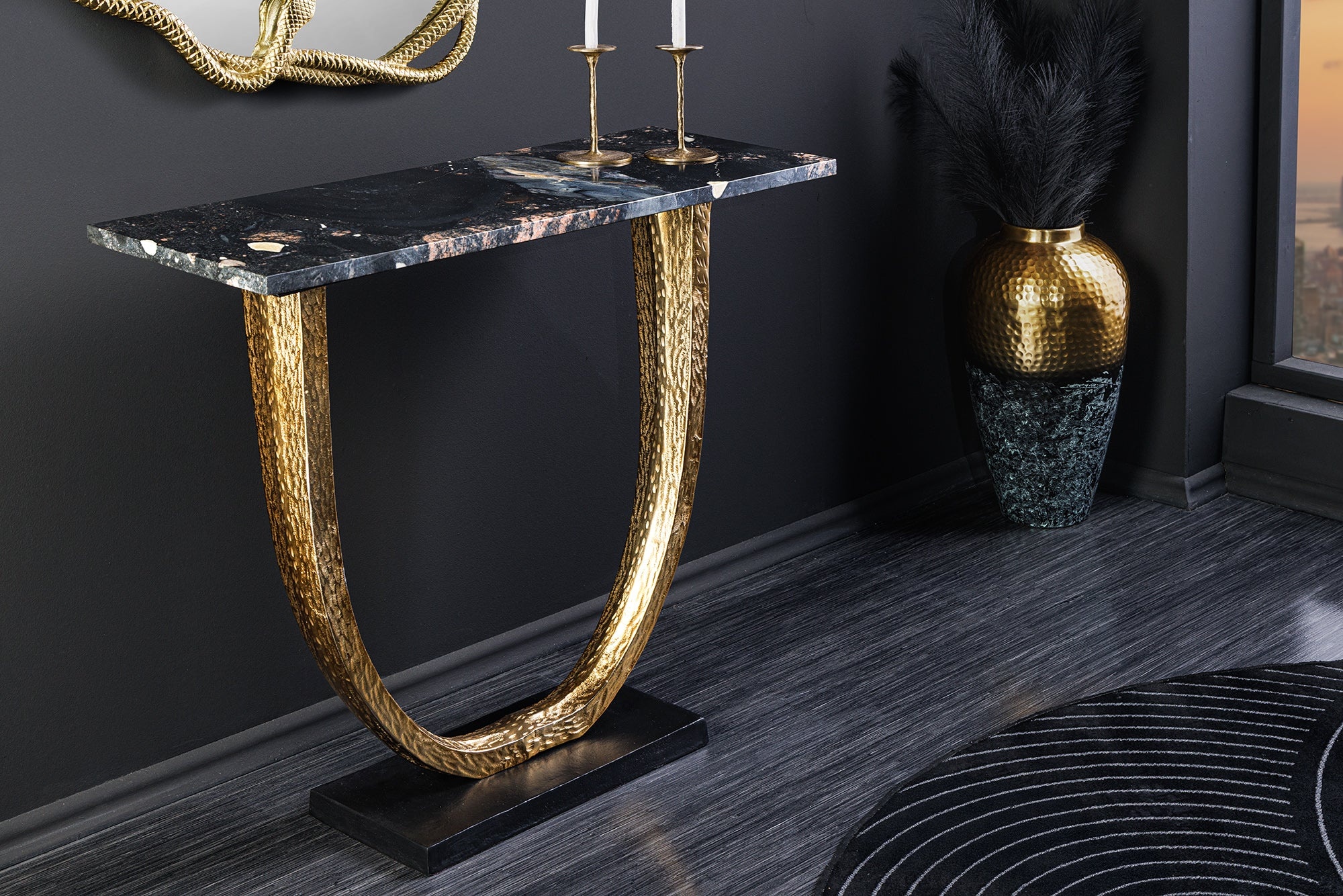 Handgemaakte wandtafel OMEGA 80cm zwart marmer goud metaal - 44851 afbeelding