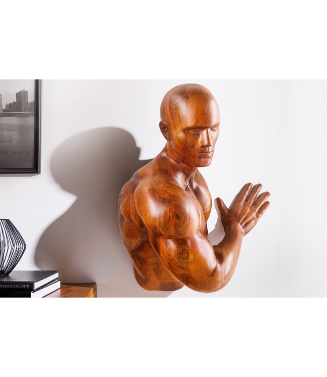 Invicta Interior Massief wandbeeld SOUL 60cm bruin mangohout wanddecoratie atleet figuur - 44513