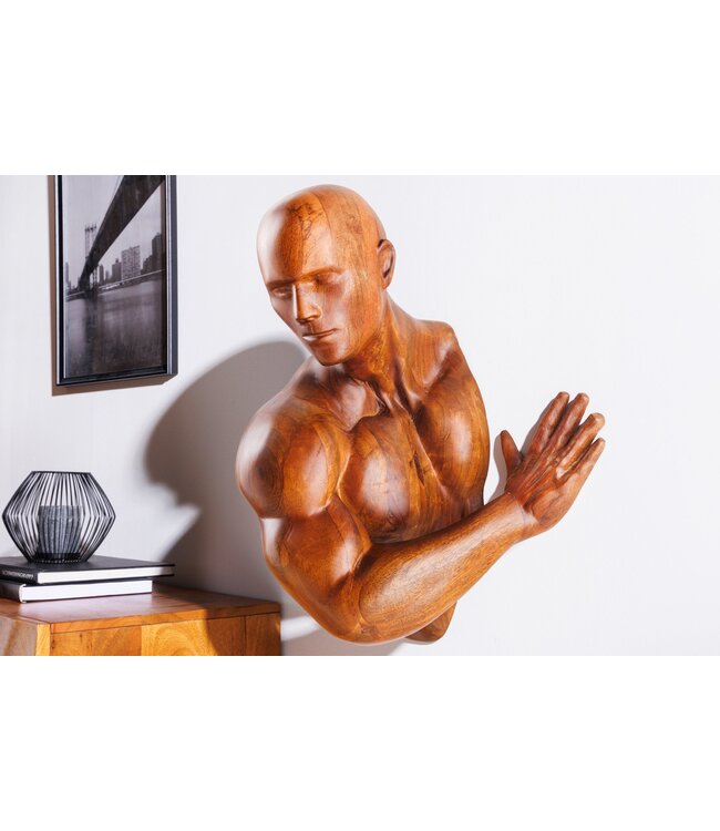 Invicta Interior Massief wandbeeld SOUL 60cm bruin mangohout wanddecoratie atleet figuur - 44513
