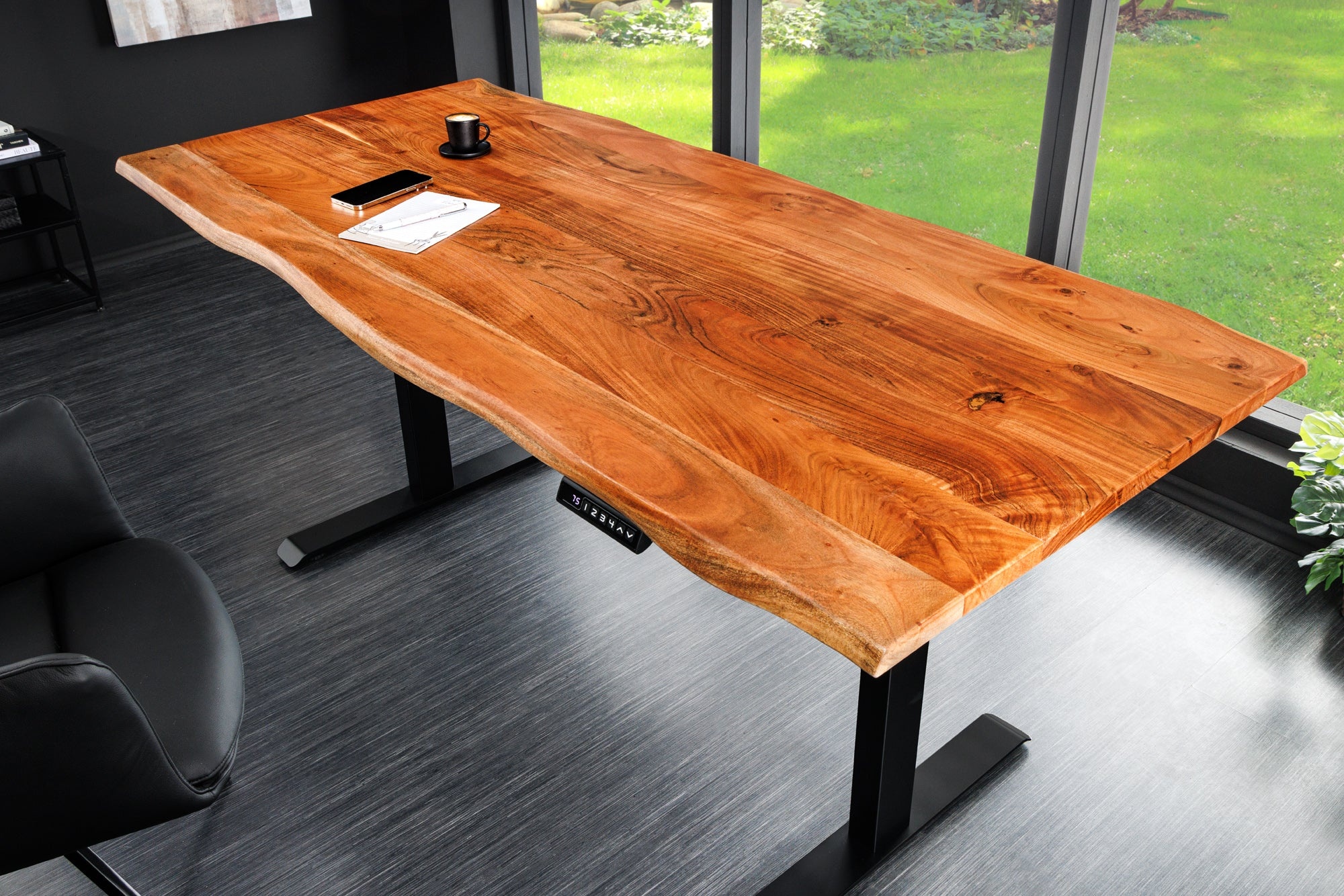 In hoogte verstelbaar bureau MAMMUT 180cm Acacia massief houten boomrand handgemaakt - 44822 afbeelding