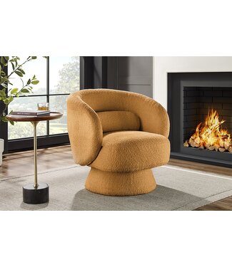 Invicta Interior Draaibare design fauteuil BOSSA NOVA 80cm mosterdgeel bouclé - 45839