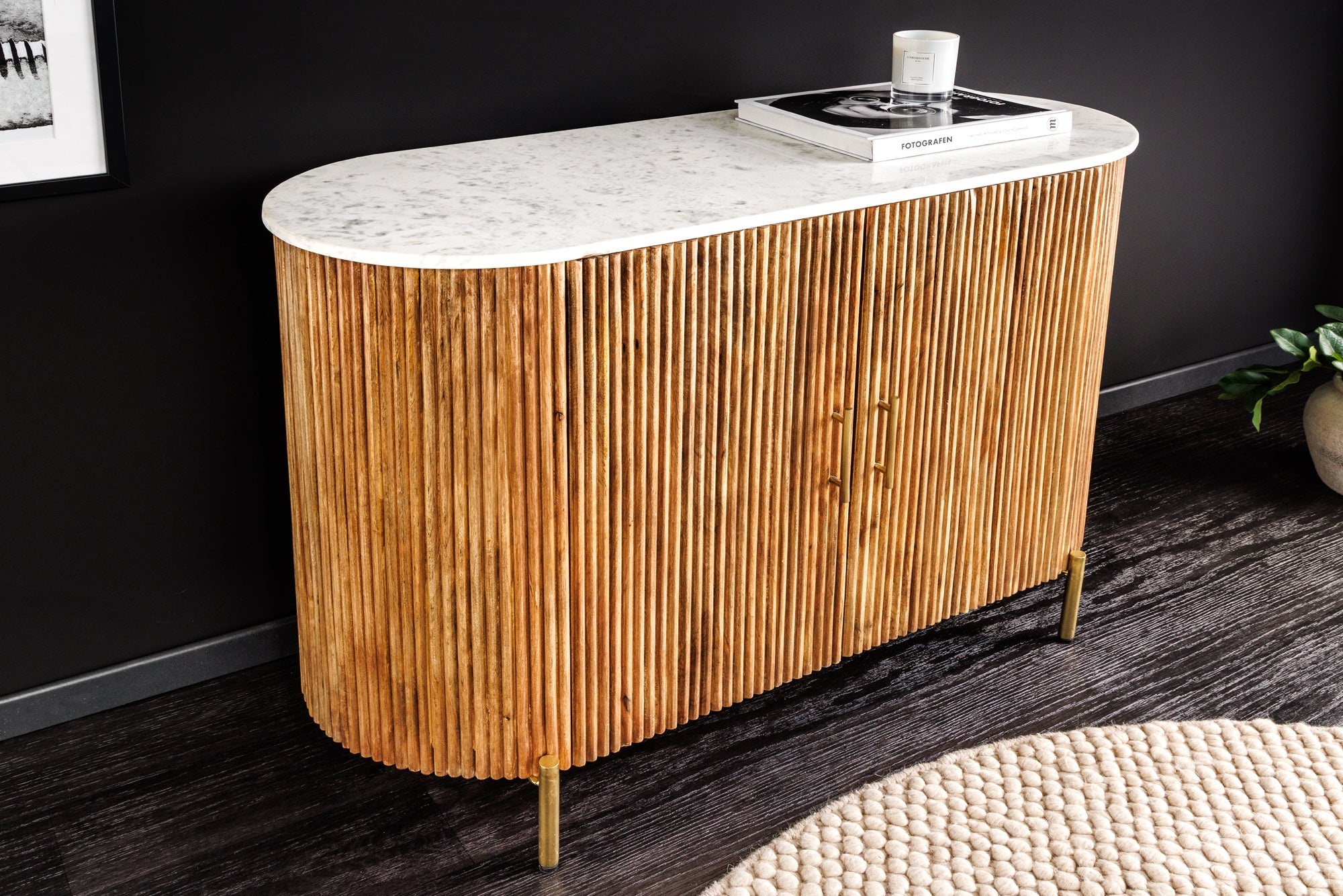 Massief dressoir TRES CHIC 105cm bruin mangohout wit marmer goud metaal - 45755 afbeelding