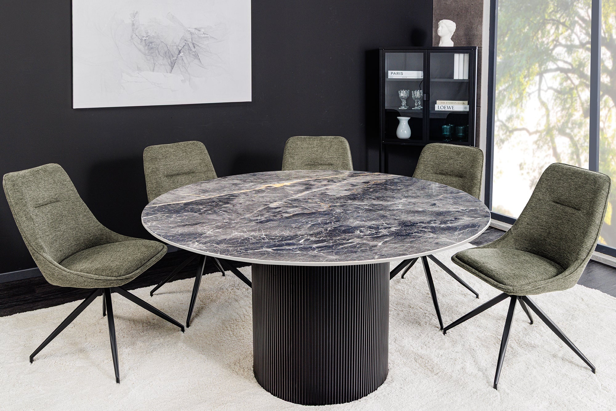 Ronde eettafel UNIQUE 120cm zwart keramiek met onderstel - 46382 afbeelding