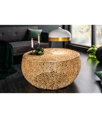 Invicta Interior Filigraan salontafel LEAF 80cm goud metaal handgemaakt blad ontwerp - 38940