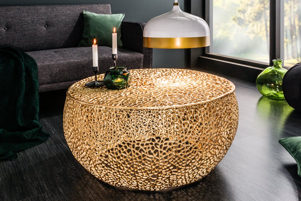 Filigraan salontafel LEAF 80cm goud metaal handgemaakt blad ontwerp - 38940 afbeelding