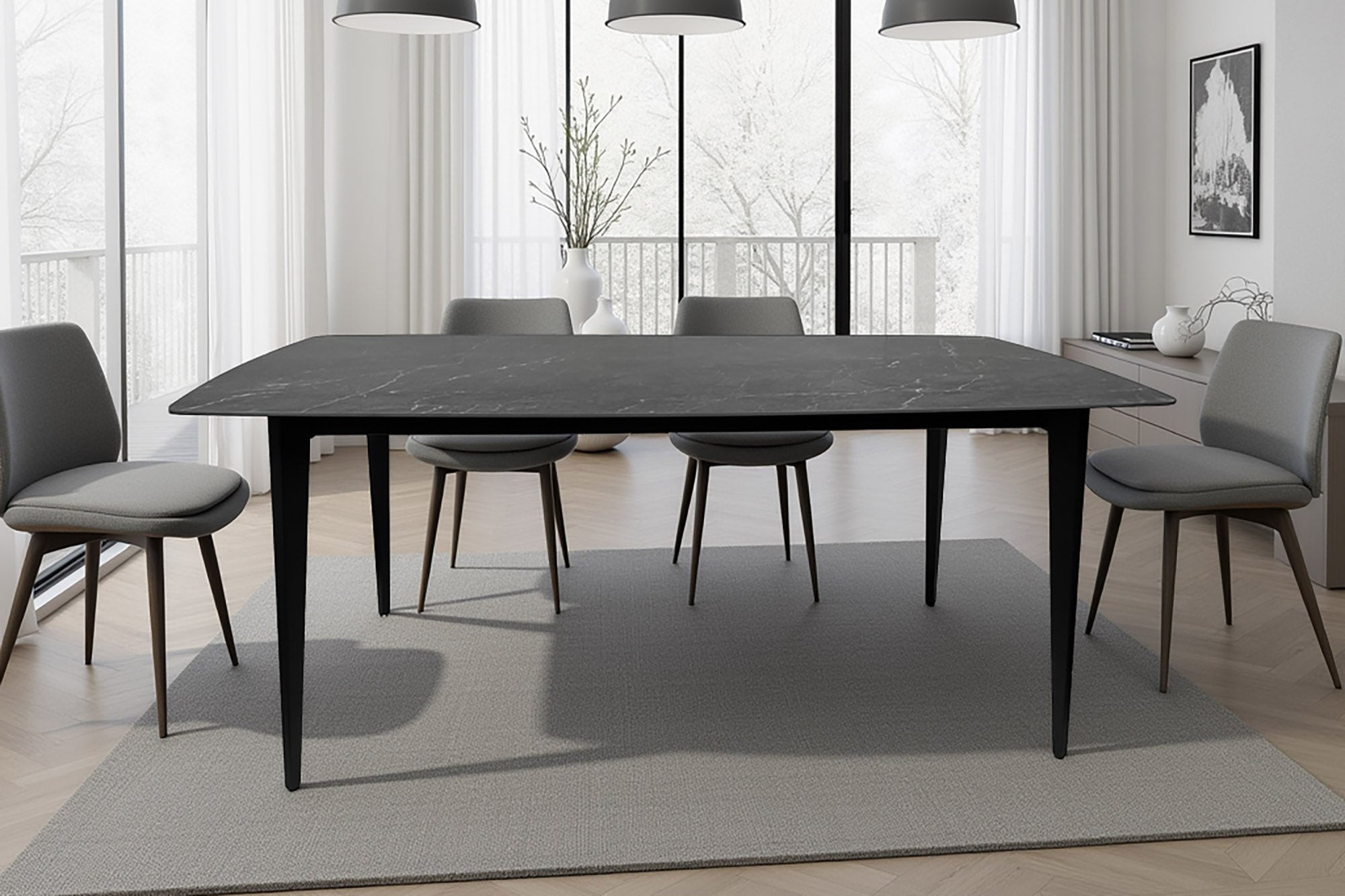Moderne eettafel MILANO 180cm antraciet keramiek zwarte metalen poten - 46993 afbeelding