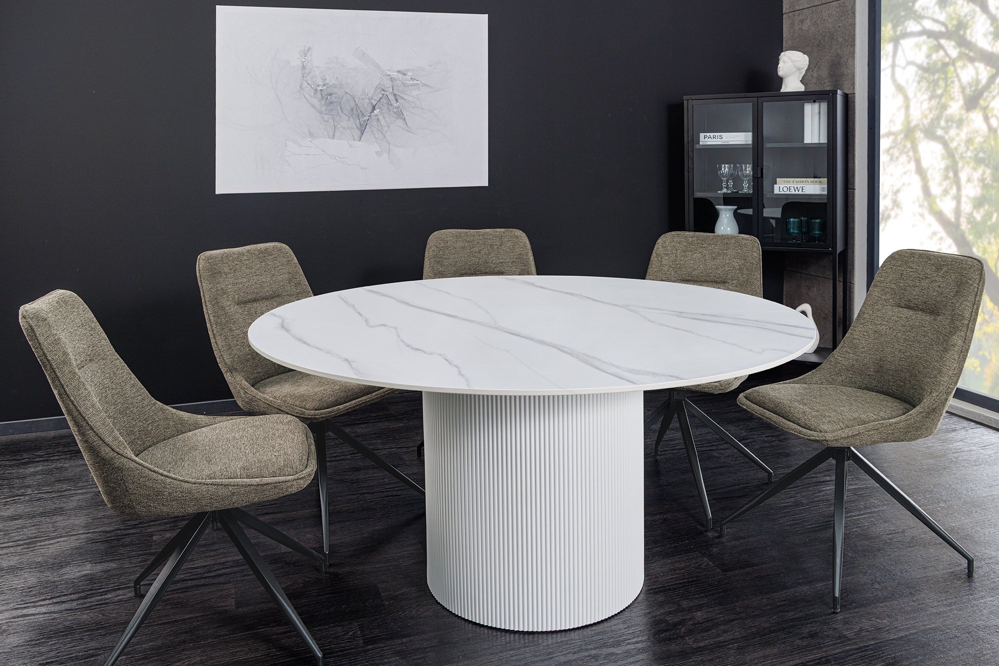 Ronde eettafel UNIQUE 120cm wit keramiek met zuilvoet - 46383 afbeelding