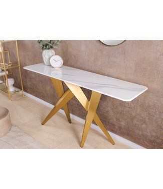 Invicta Interior Design console tafel ART LIVING 140cm wit marmer keramiek champagne goud geborsteld - 46203
