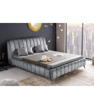 Invicta Interior Retro Bed AMSTERDAM 180x200cm Grijs Fluweel Zwart Metaal Gestoffeerd Bed - 46164