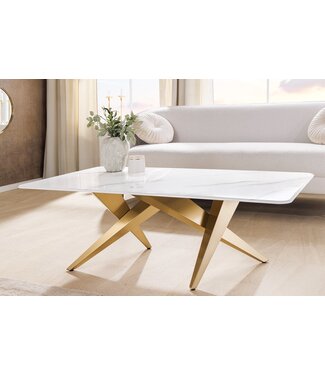 Invicta Interior Moderne salontafel ART LIVING 130cm wit marmer keramiek champagne goud geborsteld - 46204